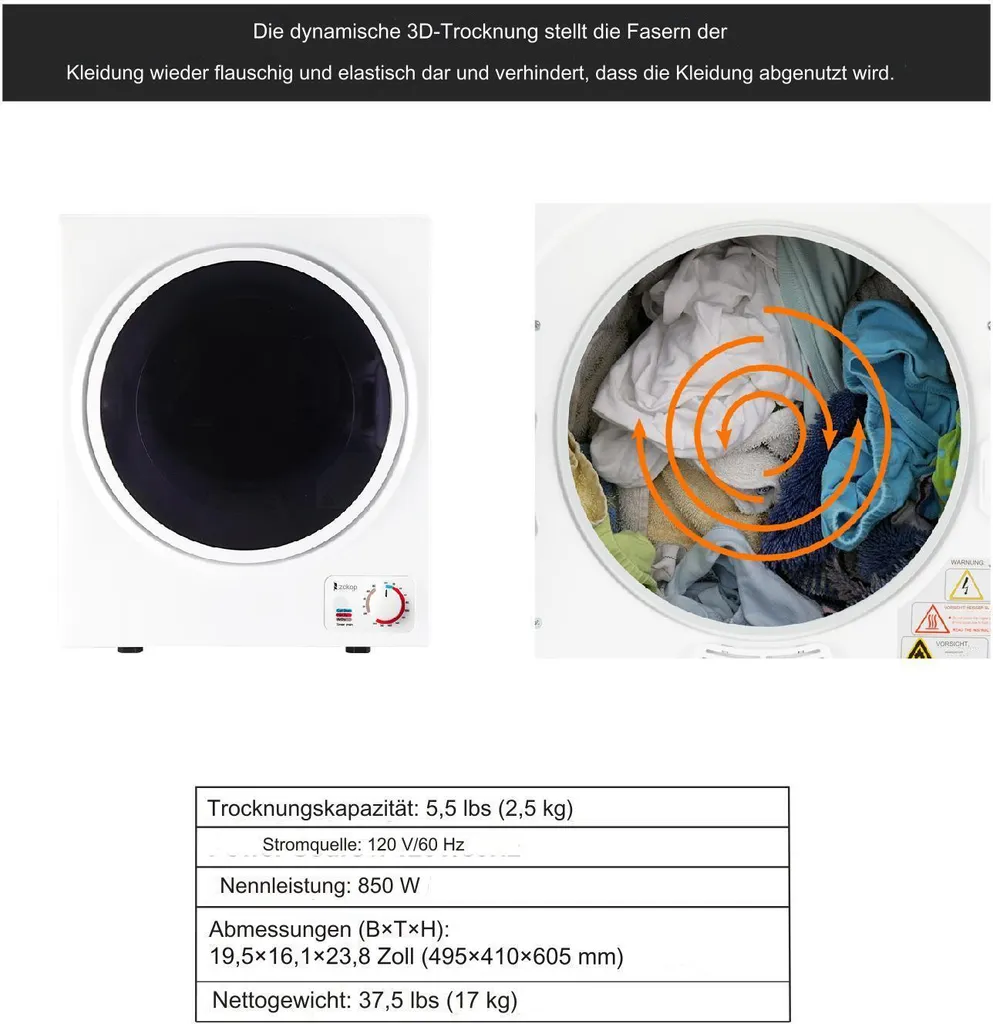 Mini sèche-linge frontal compact 2,5kg idéal pour camping-car et studio