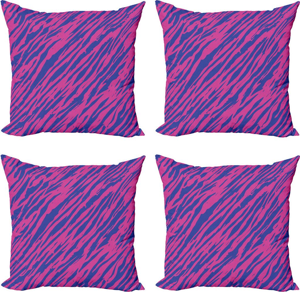 ABAKUHAUS rosa Zebra Kissenbezug Set (4 Stück), 80er Jahre Stil Grunge, Moderner Doppelseitiger Digitaldruck, 50 cm x 50 cm, Cobalt Blue Fuchsia