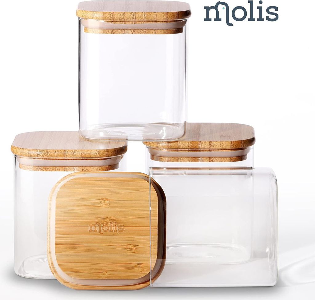 4er Set Vorratsgläser je 750 ml Eckig mit Deckel Luftdicht Produktbild 3