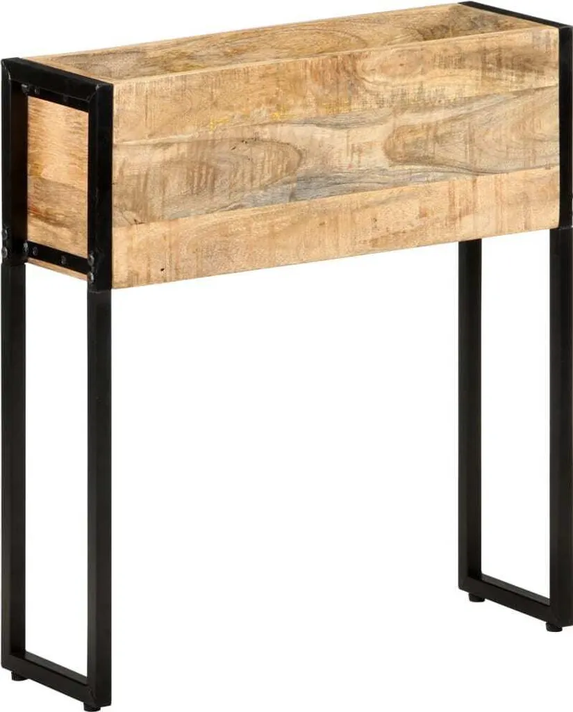 Bac à plantes design industriel en bois de manguier brut 60x20 cm
