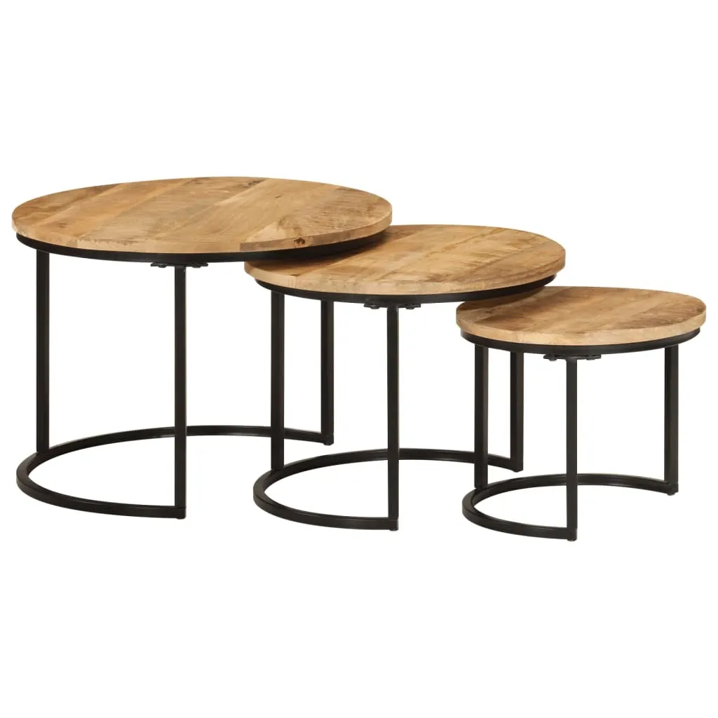 Set de 3 tables basses gigognes en manguier véritable style industriel