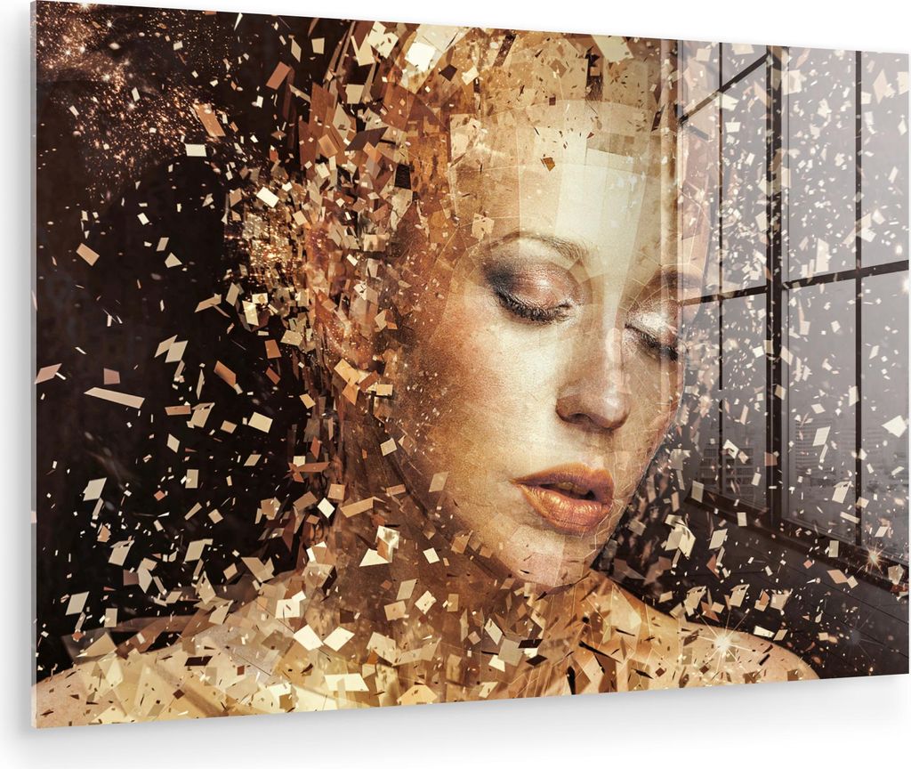 MuchoWow Glasbilder - Bilder auf Wandbild - Foto auf Glas Frau - Abstrakt - Kunst 120x80 cm Wanddekoration aus Glas - Acrylglasbild - Acrylbilder -...