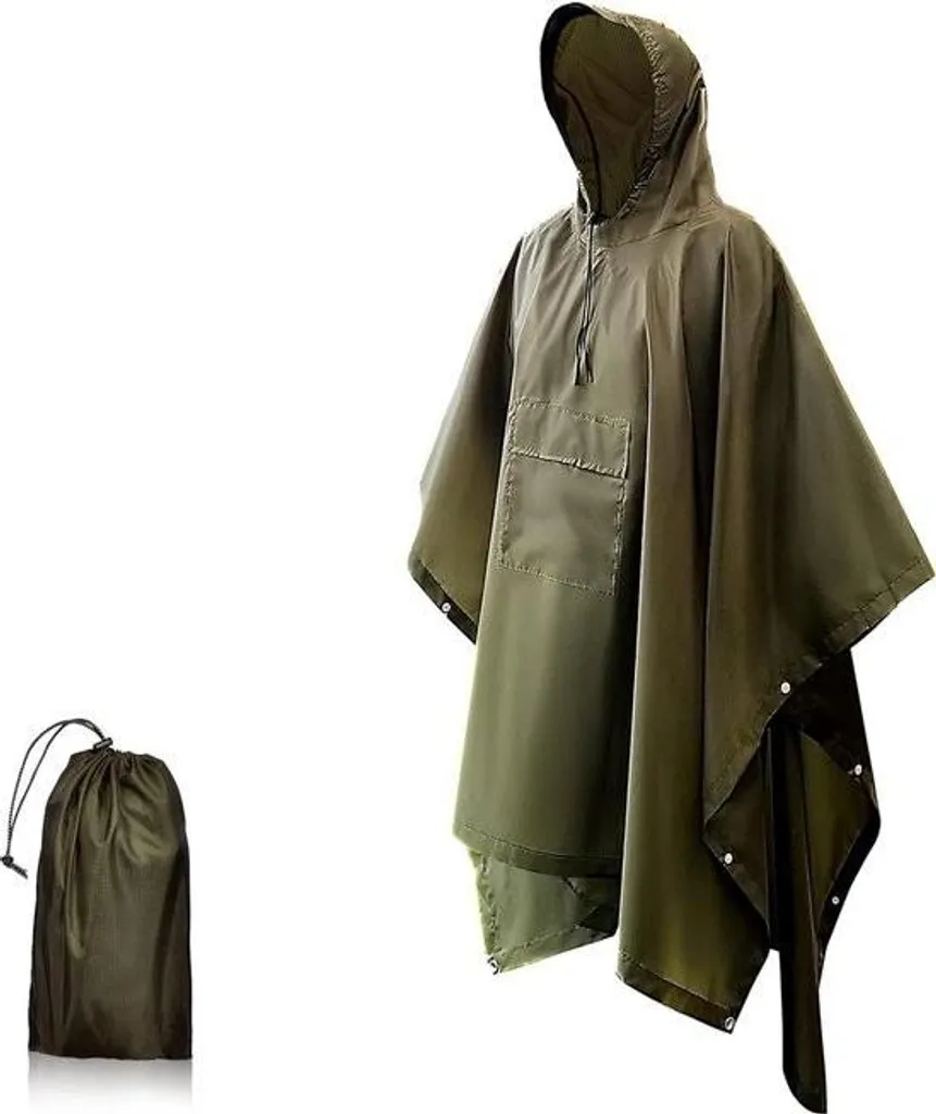 Cape de pluie polyvalente pour randonnée et camping - Modèle camouflage