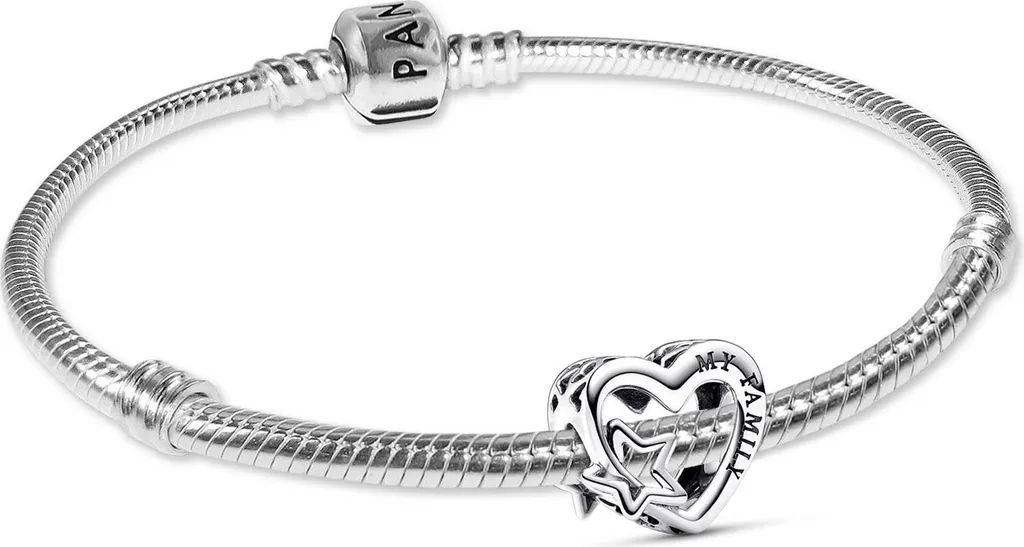 Bracelet Argenté Pandora 21 cm avec Charms Cœur Étoile en Coffret Cadeau