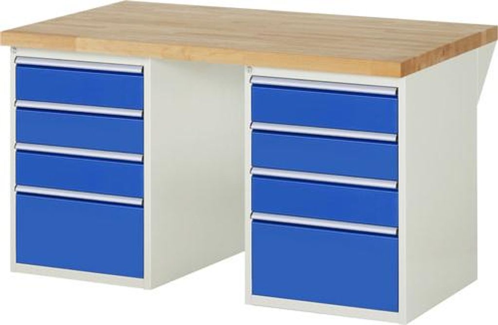Werkbank mit 8 Schubladen - Vollauszug - 150:6 / 270:2 - 890 x 1.500 x 900 mm (HxBxT) - Traglast 1.000 kg - Buche