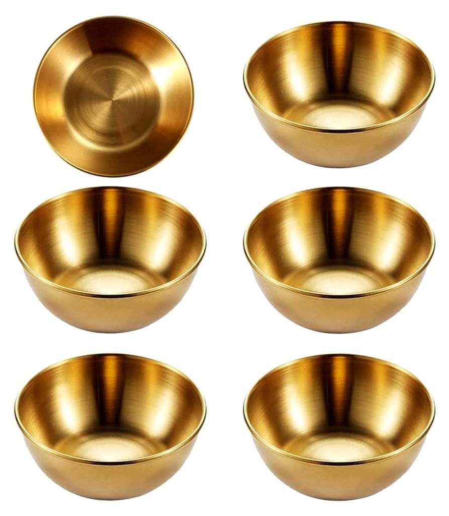 6 Stück 8 cm Edelstahl Goldene Soßenschalen, Mini Dipschalen, Runde Dippschalen, Kleine Servierschalen, Rundservierschalen für Sojasauce, Ketchu...