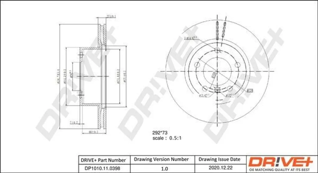 Disque de frein Dr!ve+ DP1010.11.0398 - OE 34 11 6 764 641 pour Série 1 et 3