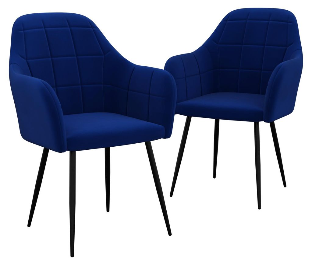 HAGO24 Esszimmerstühle Blau Sessel 2er Set Polsterstuhl Retro-Design Armlehne Komfort Polsterung Microfaser Samt Metallfüße