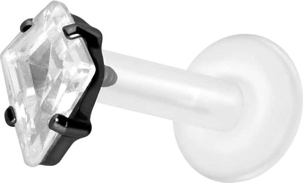 Ohrpiercing, Nasenpiercing PTFE Labret mit Innengewinde + Titan-Aufsatz KRISTALLRAUTE Schwarz Stablänge: 8mm | Stabstärke: 1,6mm