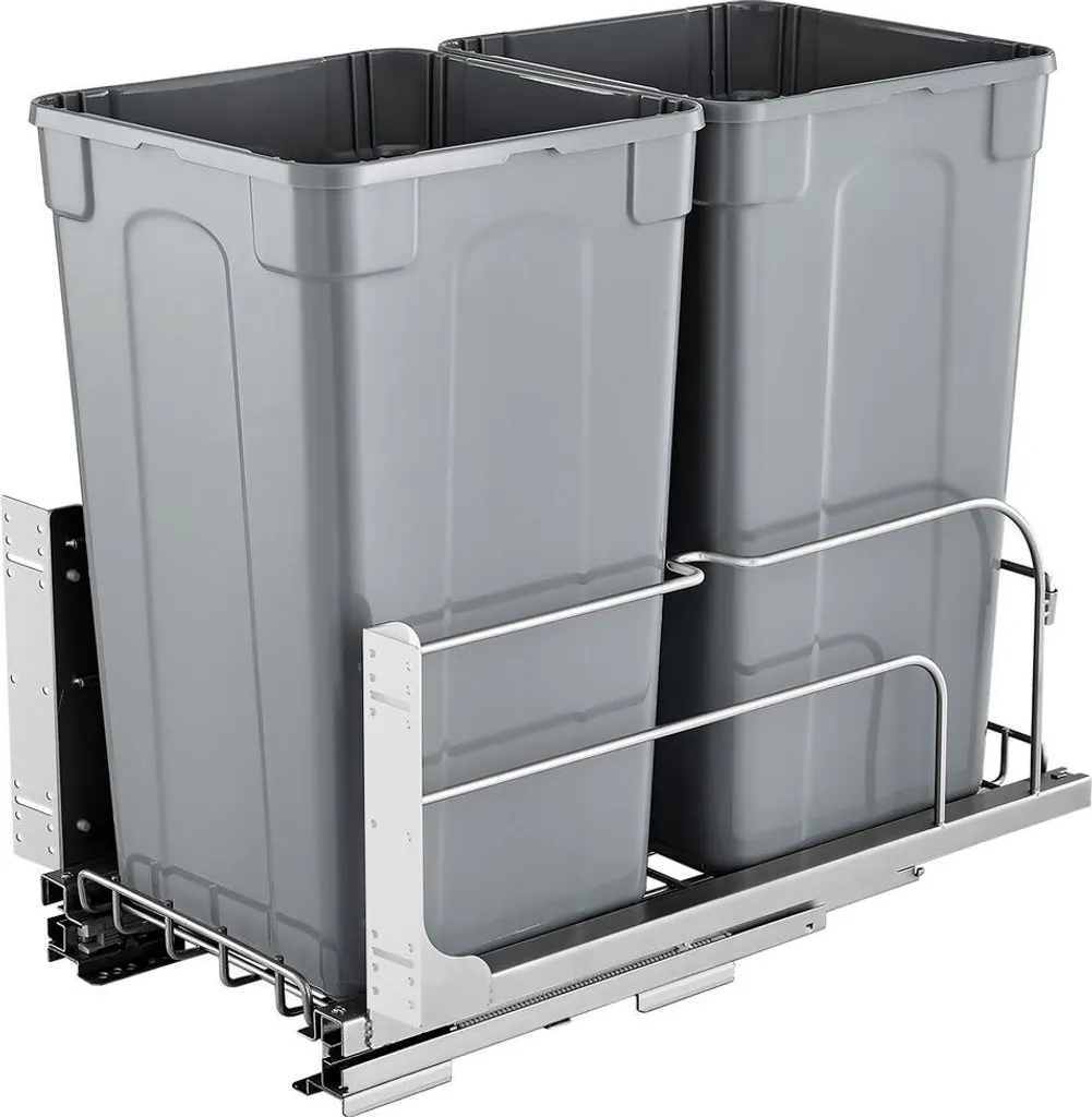 Poubelle de Cuisine Double Tiroir Grise 2 x 25L à Fermeture Douce