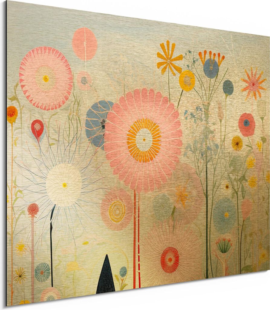 DEQORI Alu-Dibond Bild Gold 40x30 cm 'Wiese der Wunder' Wandbild Metall dünn Design