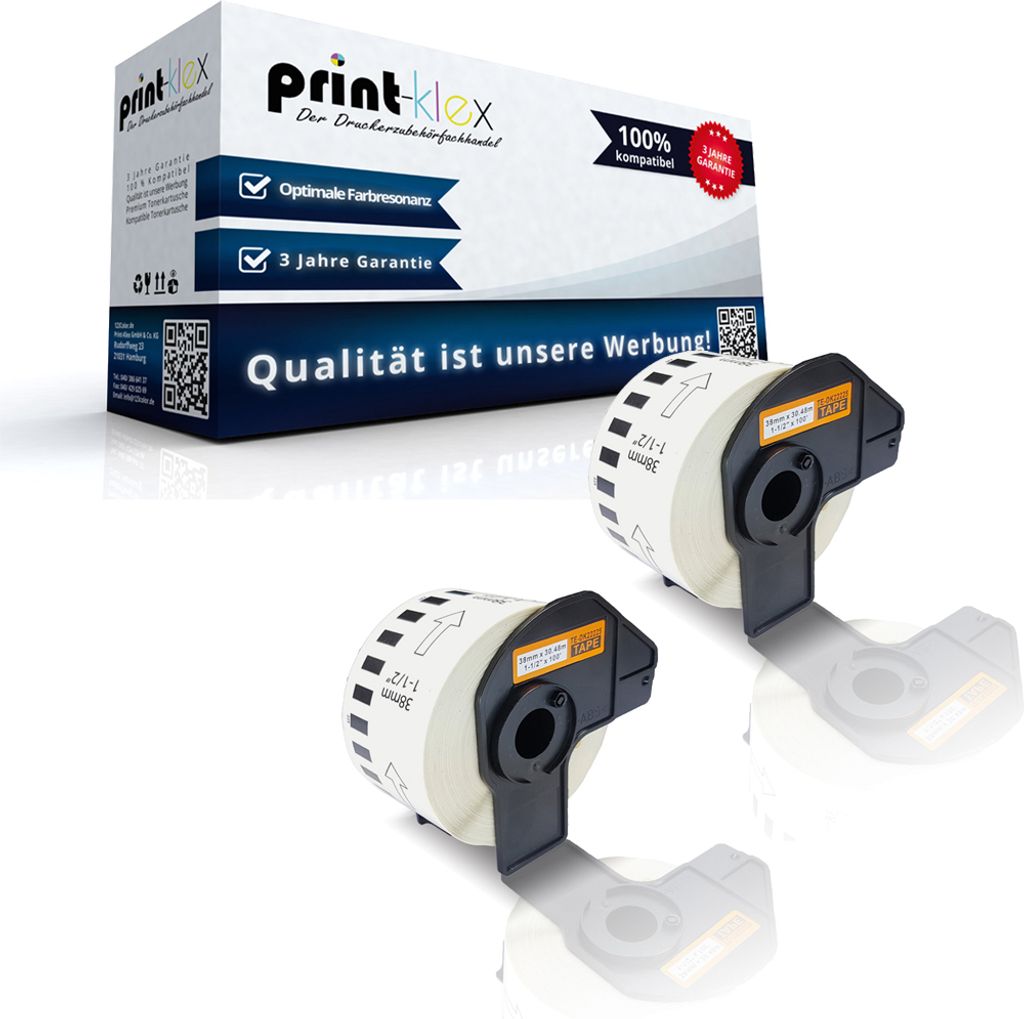 Print-Klex 2x Kompatible Etiketten-Rollen kompatibel mit Brother P-Touch DK-22225 P-Touch QL 580 Series QL 650TD QL 700 QL 710W QL 720NW DK22225 38...