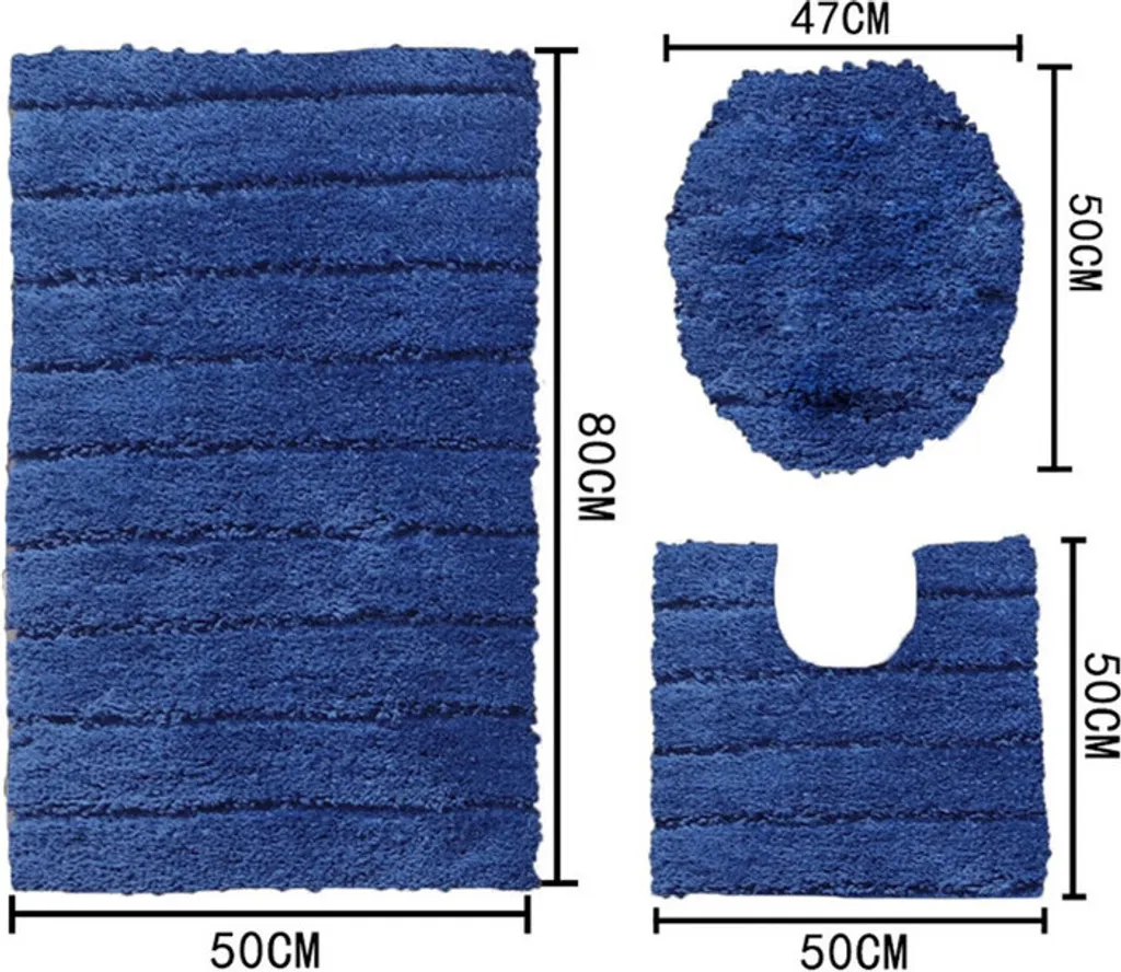 Ensemble 3 pièces tapis de bain bleu à rayures en microfibre douce - 3