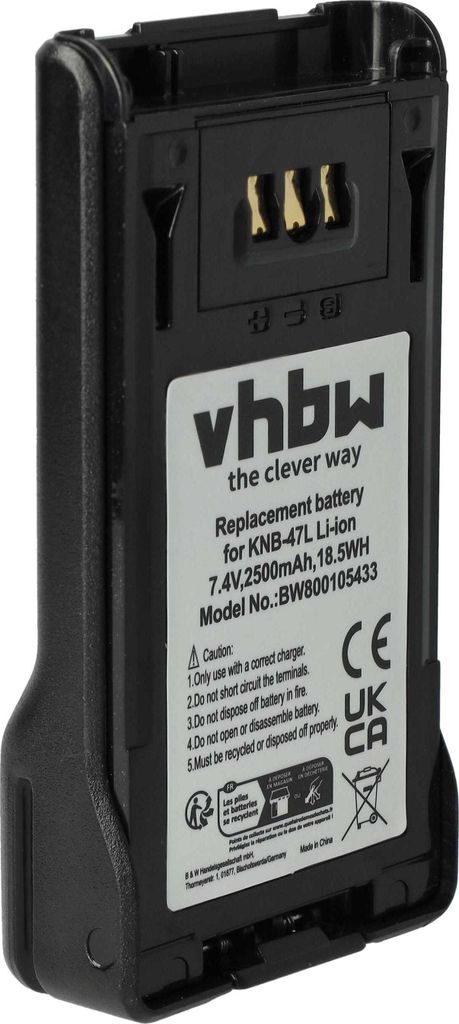 vhbw Akku kompatibel mit Kenwood TK-5320, TK-5220, TK-5230, TK-3320, NX-300, NX-200 Funkgerät, Walkie Talkie (2500 mAh, 7,4 V, Li-Ion)