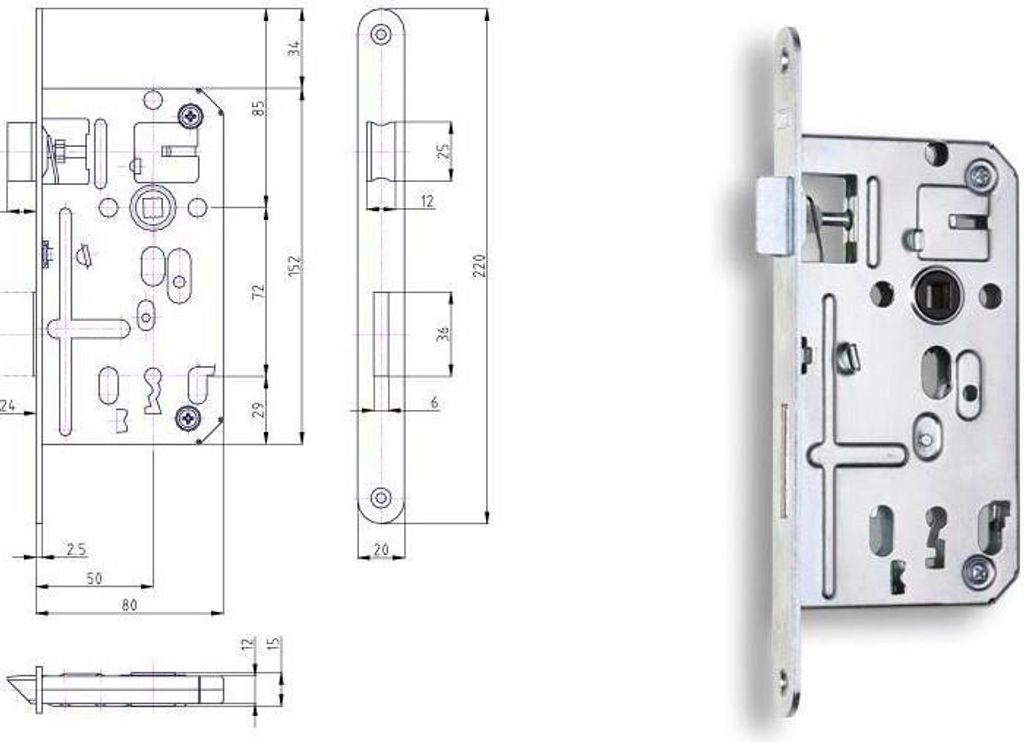 Serratura da infilare Hobes 040057 K134 72/80 P-L Immagine del prodotto 