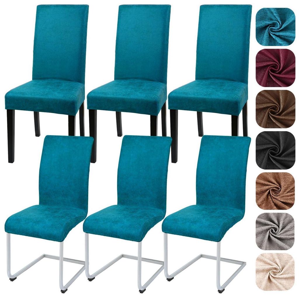 Stuhlhussen 6er Set Sämischleder Stretch Pfauenblau für