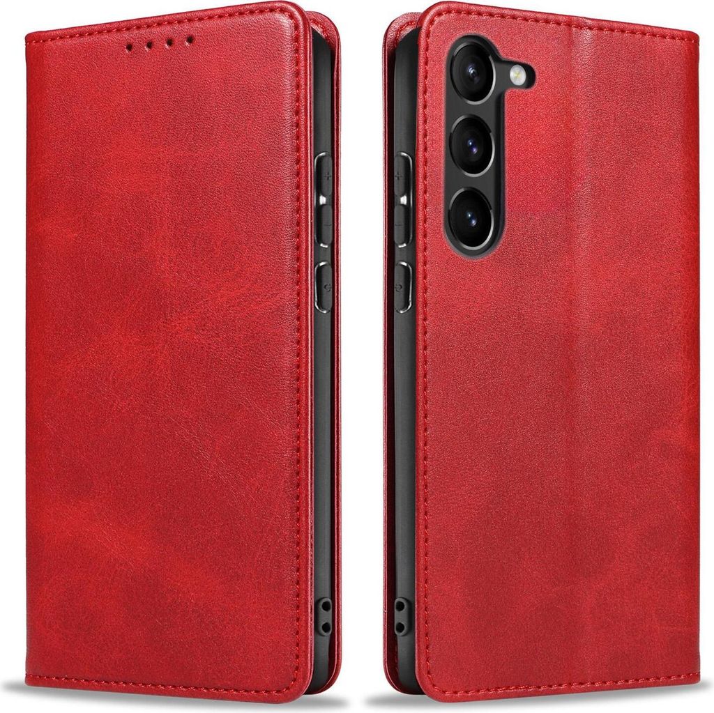 Handyhülle für Samsung Galaxy S23 Kunstleder Flip Cover Hülle Handytasche Case Kartenfach Farbe: Rot