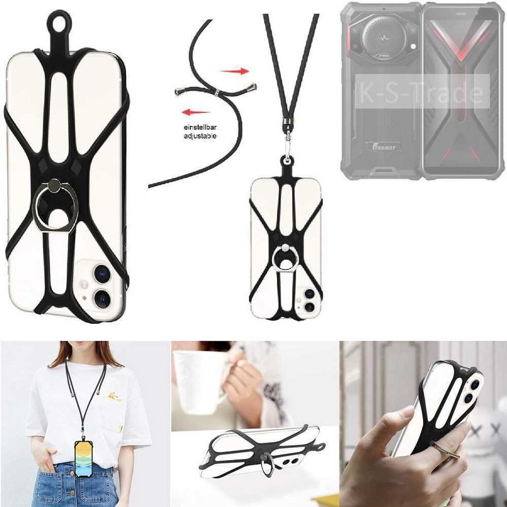 K-S-Trade 3in1 Handykette Handyband Handykordel Halsband Smartphone-Ring Handy-Ring kompatibel mit FOSSiBOT F101 Fingerhalterung Handyring