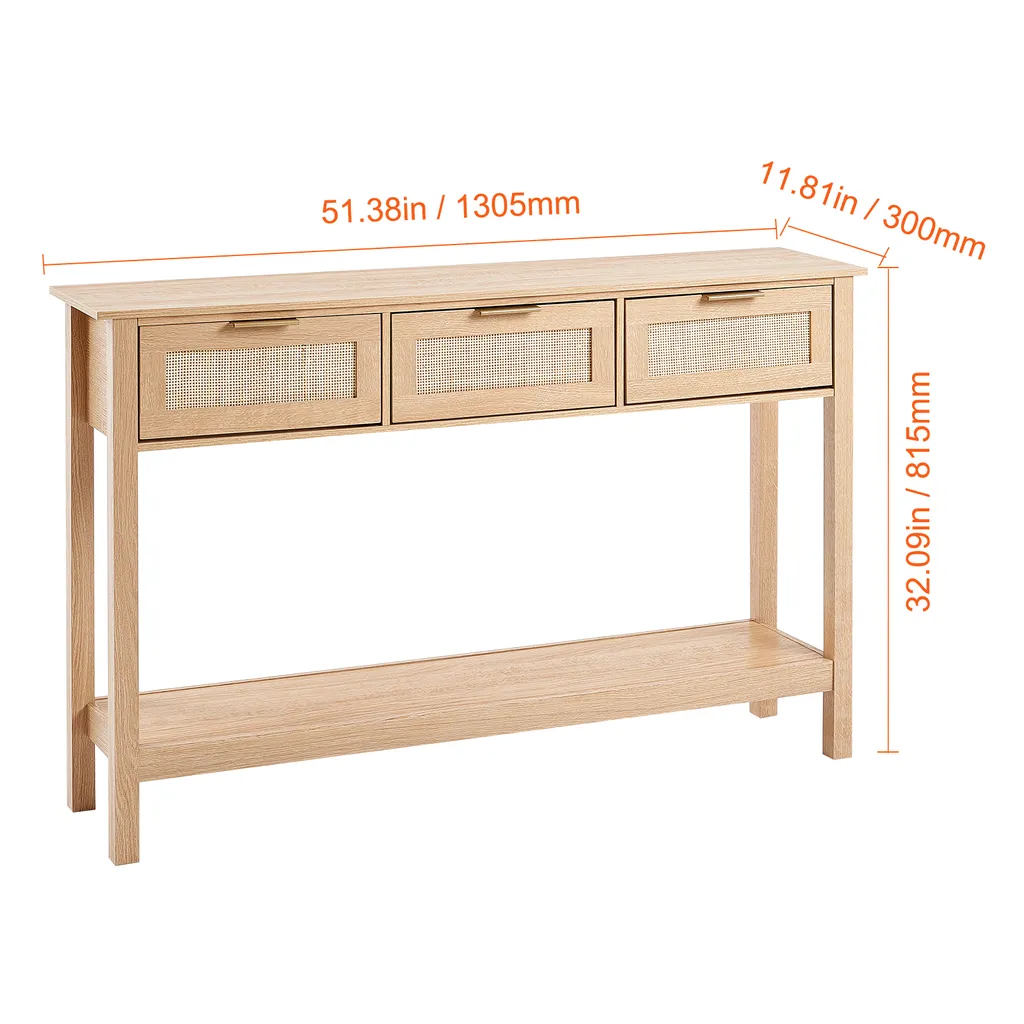 Console d'entrée en rotin naturel avec tiroirs et porte coulissante