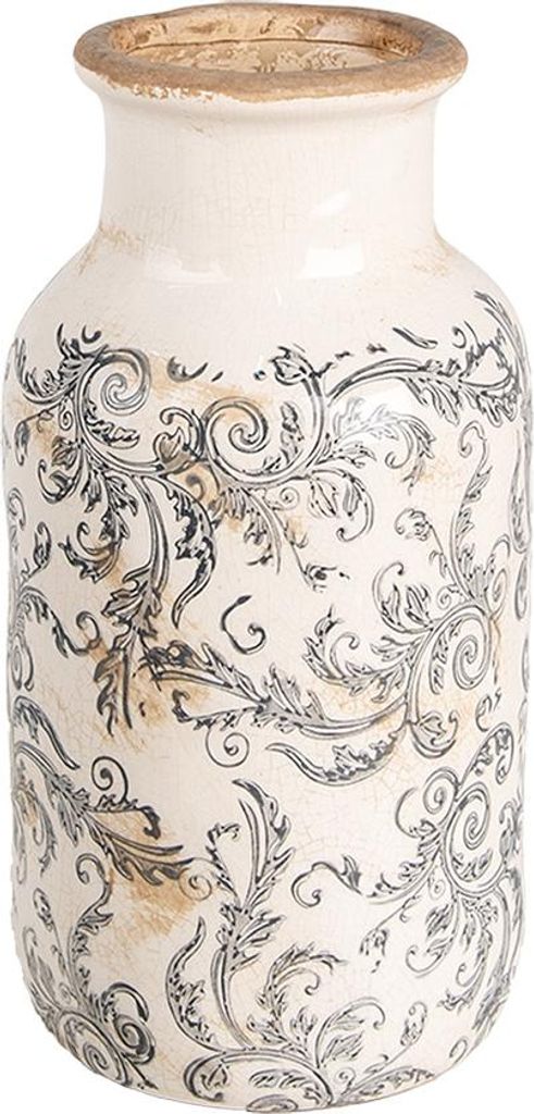 Clayre & Eef Vase Ø 14x26 cm Beige Grau Keramik Blumen