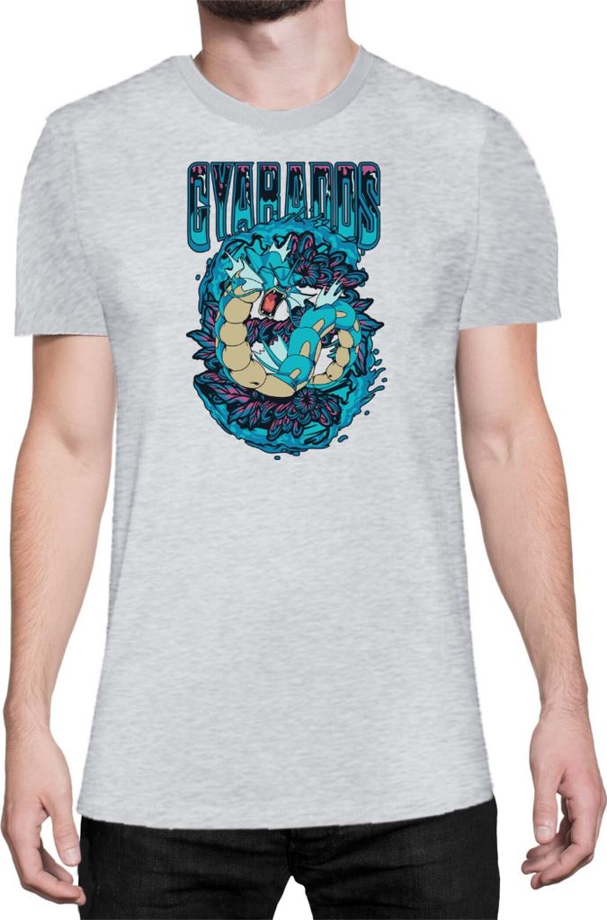 Herren T-Shirt Japan Anime Manga Pokemon Gyarados, Man 2XL / Grau
