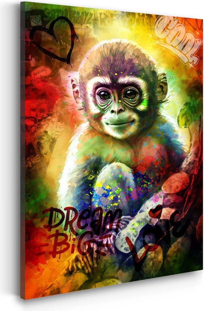 Wandbild Leinwandbild Baby Monkey Pop Art Kunstdruck XXL Wanddeko: 80x120x4cm