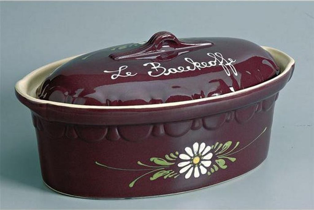 Terrine ovale 40cm aubergine decor fleurs blanches - Image du produit 