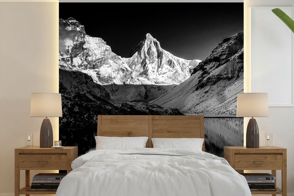 MuchoWow Fototapete für Wohnzimmer oder Schlafzimmer Wandtapete Vinyl Motivtapete Kedartal Fotodruck schwarz/weiß - 220x220 cm - Tapeten
