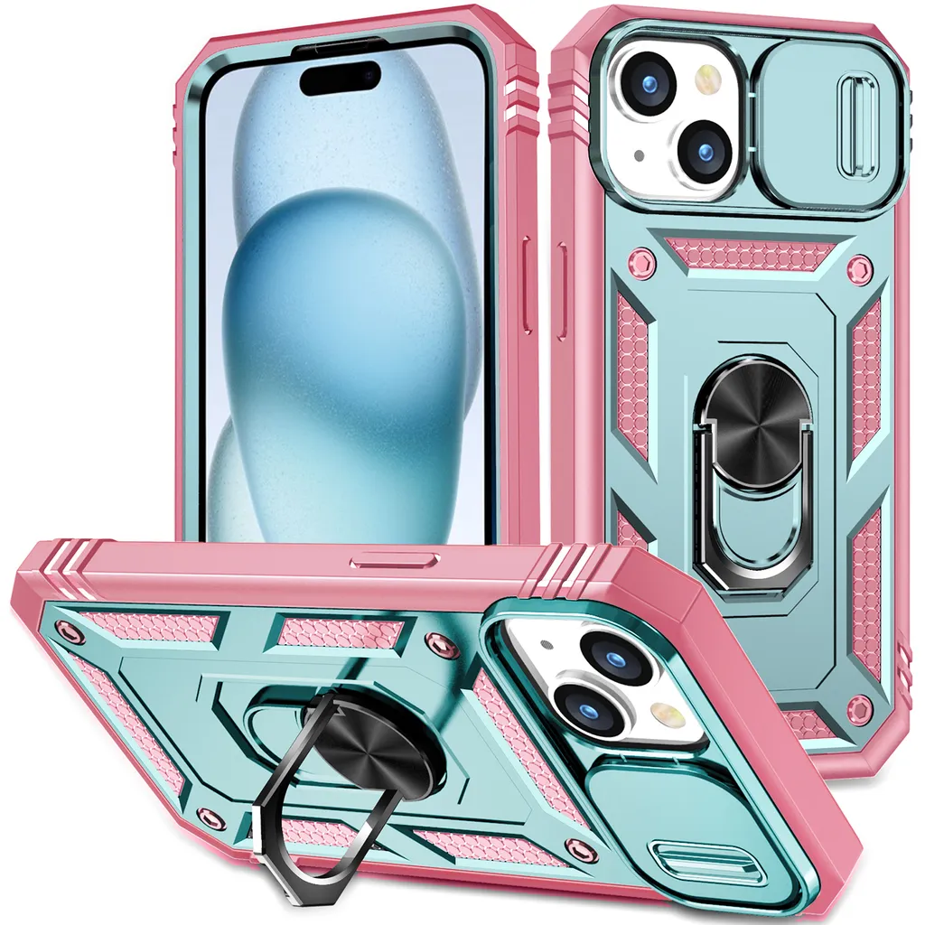 Cover iPhone 15 Plus Rosa Verde: Porta Carte e Supporto ad Anello