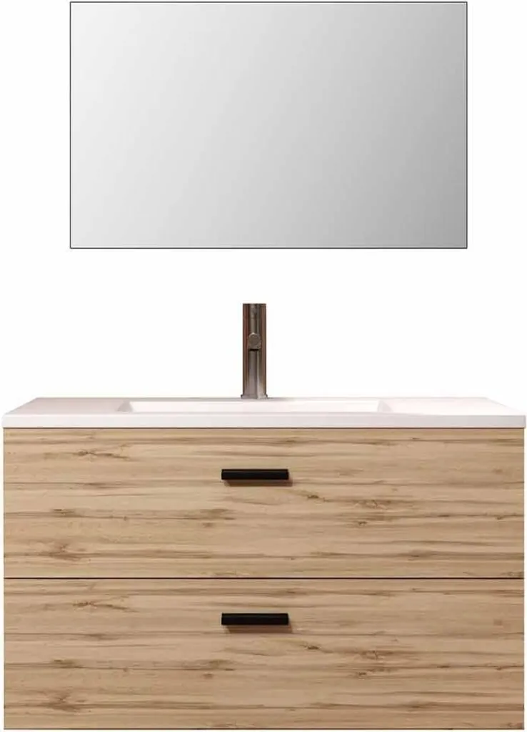 Ensemble de salle de bain complet 80 cm suspendu 2 tiroirs aspect bois
