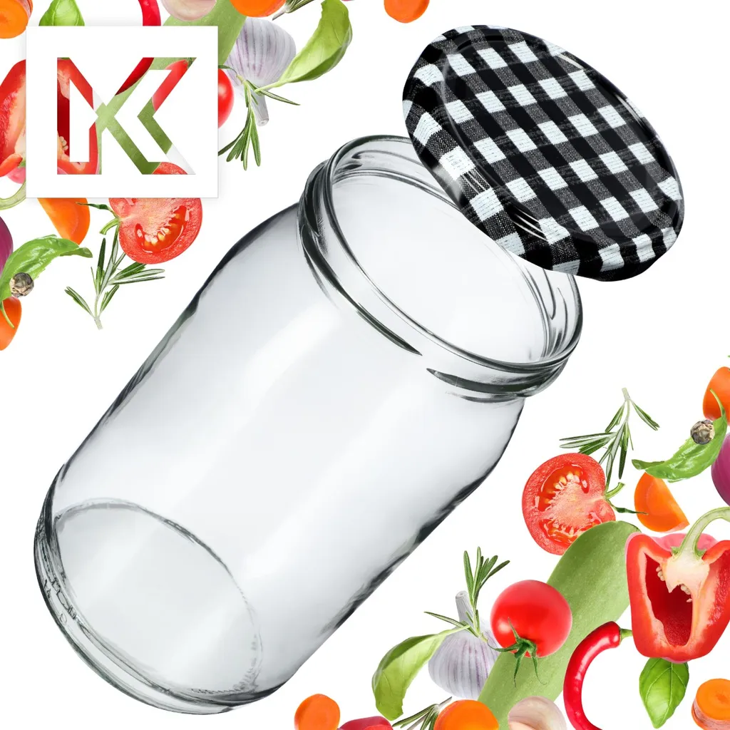 KADAX barattoli per conserve 900 ml, barattoli per conserve, barattoli per conserve con coperchio a vite, barattoli per conserve utilizzabili come barattoli per marmellata, barattoli per la conservazione, barattoli per conserve (8 pezzi, nero a scacchiera) - 4