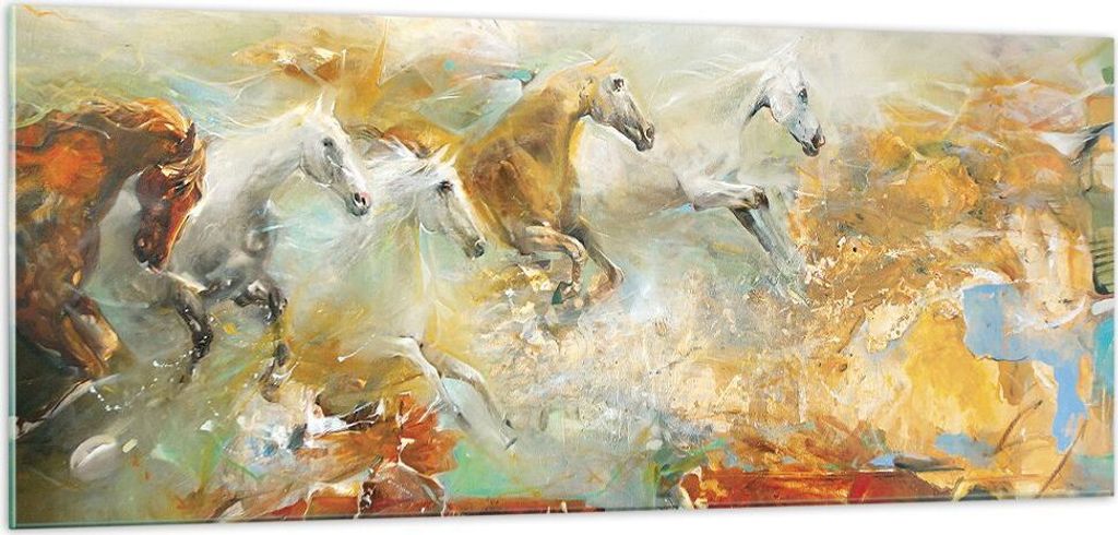 Bilder auf glas - Einteilig - Pferde Galopp Modern - 100x40cm - Glasbilder - Wandbilder - Bilder - zum Aufhängen bereit - Wanddekoration aus Glas ...
