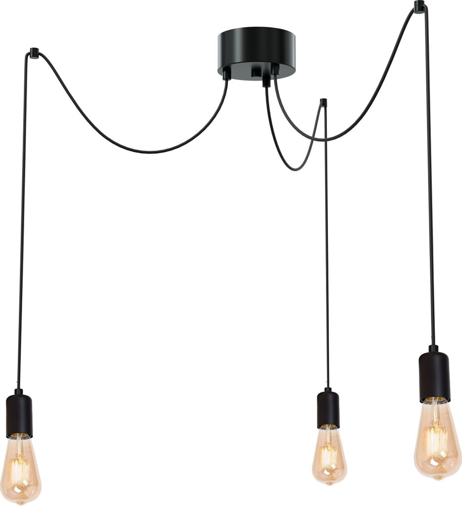 Pendelleuchte Schwarz XXL 2,5 m lang verstellbar 3-flammig für E27 Hängelampe Esszimmer Wohnzimmer