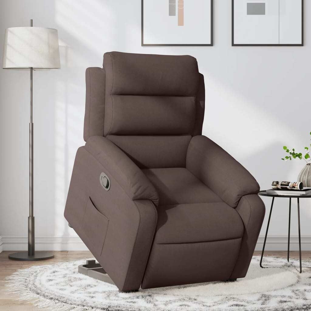 Design Relaxsessel mit Aufstehhilfe Dunkelbraun Stoff, Klassische Sessel 2024 Neu