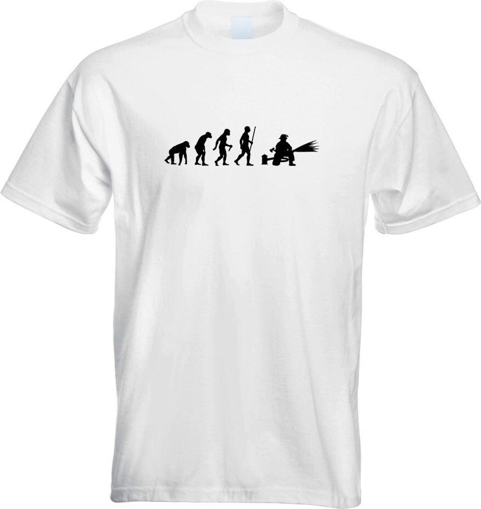 Kiwistar - T-Shirt - Weiss - Feuerwehrmann Evolution Motiv Bedruckt Funshirt Design Print - mit Motiv Bedruckt - Funshirt Design - Sport - Freizeit...