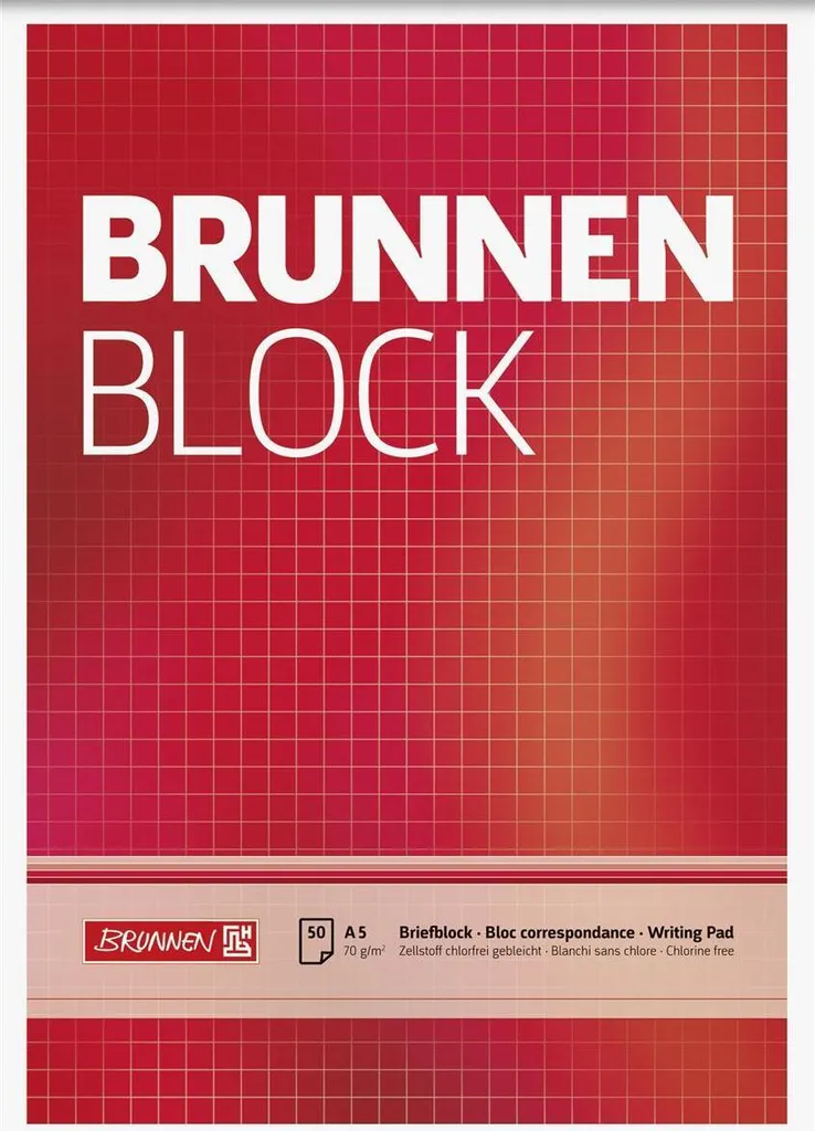 Bloc à Lettres A5 Quadrillé Brunnen 1052428 Papier 70g Qualité Pro