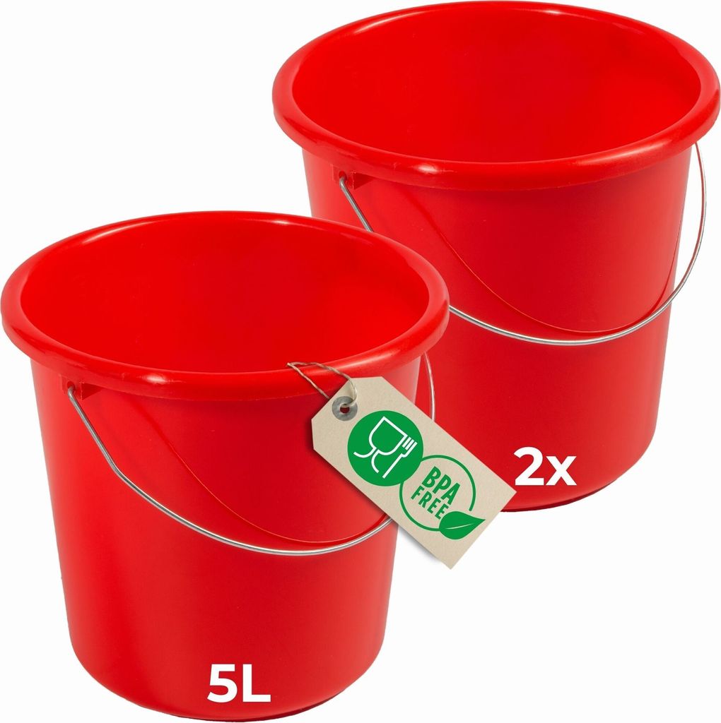 Novaliv 2 Stück Eimer 5L Rot mit Maßeinteilung - Putzeimer 5 Liter 22,5 cm Praktischer Allrounder mit Skala für Haushalt & Garten ideal als ...