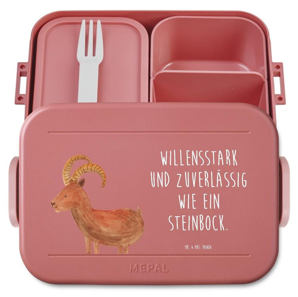 Mr. & Mrs. Panda Snackbox Sternzeichen Steinbock Motiv - Rot Pastell - Geschenk, Bock, Lunchbox, Geburtstag Dezember, Essensbox, Vesperbox, Bentobo...