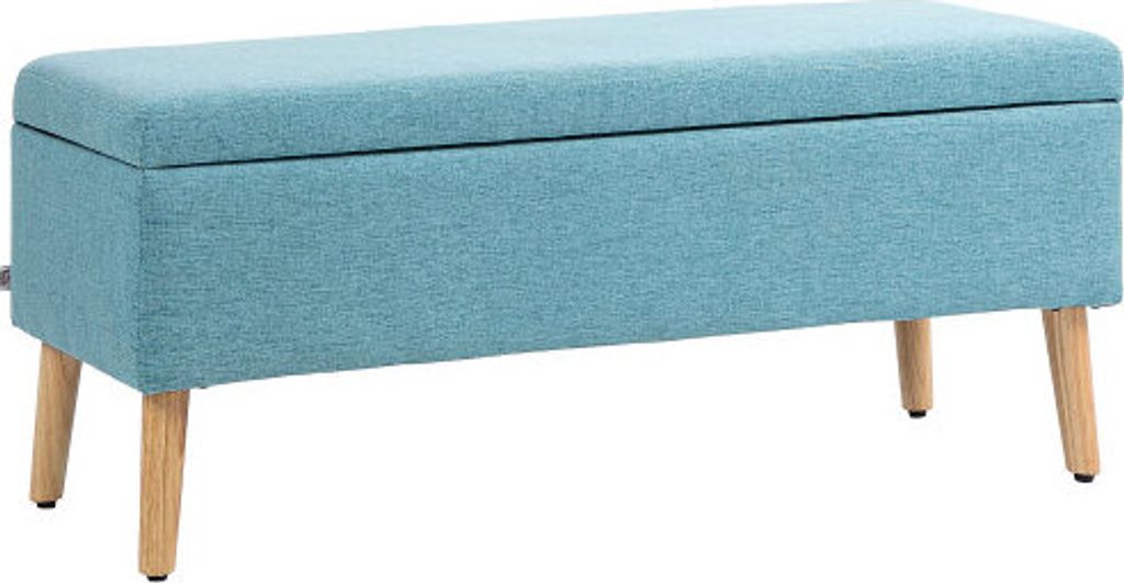 Sitzbank Blau Polsterbank mit Stauraum Bettbank mit Leinenoptik fuer Flur Schlafzimmer Wohnzimmer Gummiholz 110x39x45cm