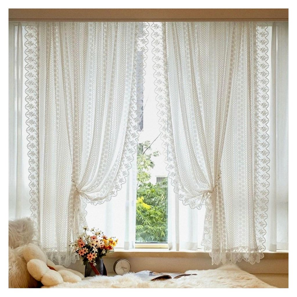 Stickerei Scheibengardine Elegante Gardine mit zarter Floral-Kante im Landhausstil Bistrogardine mit Kräuselband 1 Stück Weiß HxB 200x160cm