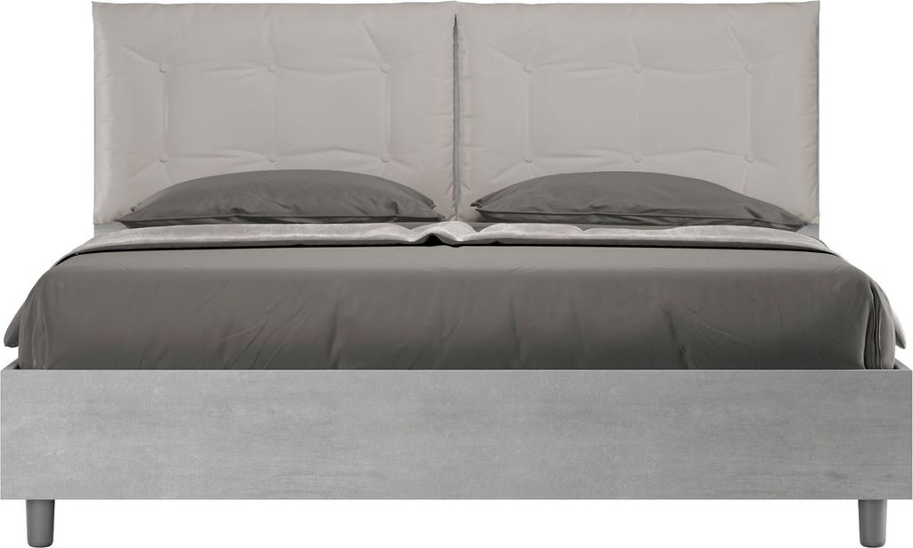 ITYHOME - Bett ohne Lattenrost 160x200 Zement Kopfteilkissen mit Kunstlederbezug Taubengrau Egos Annalisa