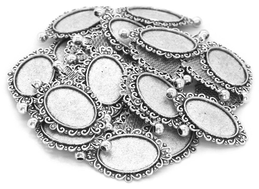 10 Filigrane Anhänger mit Fassung, 28 x 35 mm antiksilber Produktbild 