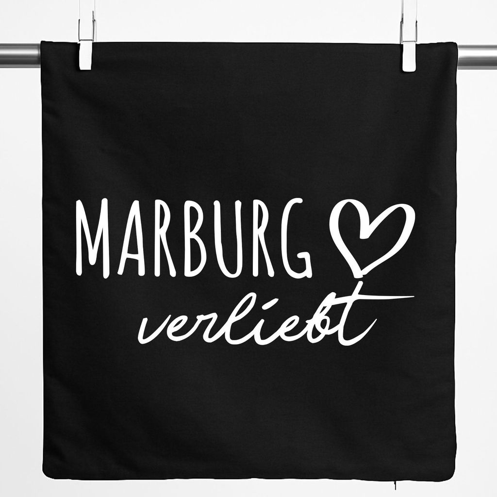 Huuraa Kissenbezug Marburg verliebt 40x40cm Black Baumwolle Dekokissenbezug Geschenkidee