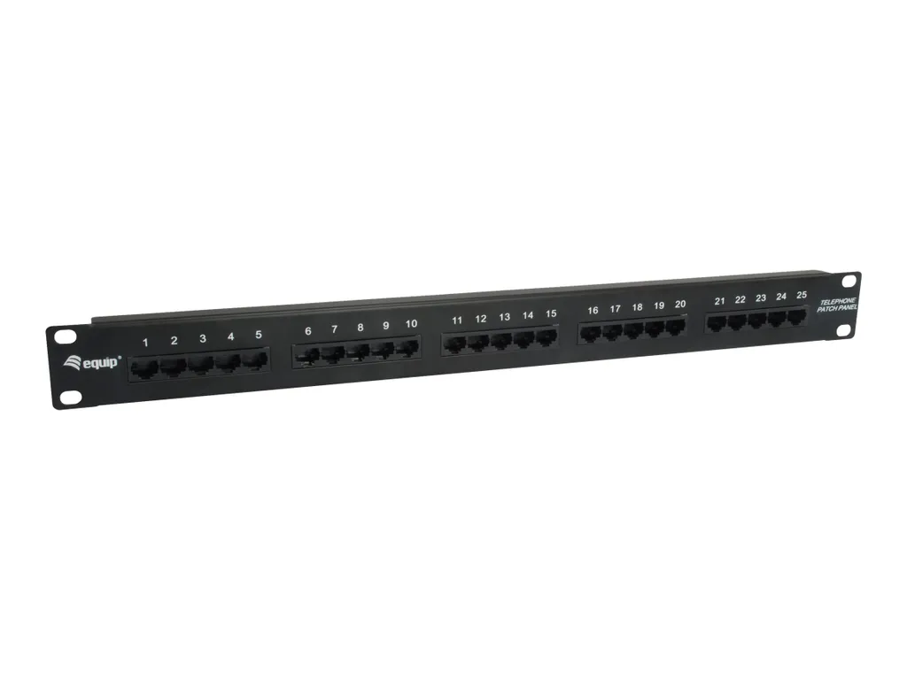Panneau de brassage 25 ports RJ45 Cat.3 noir pour baie informatique 19"