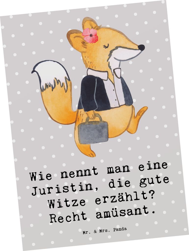 Mr. & Mrs. Panda Postkarte Juristin Humor - Grau Pastell - Geschenk, Ansichtskarte, kreative Geschenke, Gericht, Grußkarte, Fotokarte, mit Herz, W...