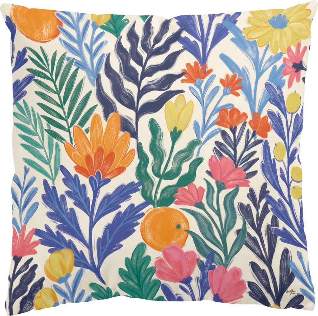 Dekokissen Blumen drinnen / Indoor Zierkissen Canvas waschbar Blumenwiese blau Aquarell Illustration Sofakissen mit Füllung