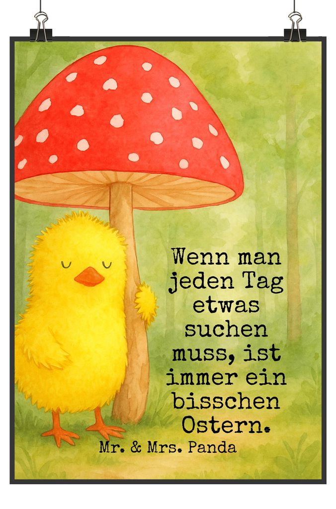Mr. & Mrs. Panda Bild Küken Fliegenpilz Design DIN A0 - Weiß - Geschenk, Glückspilz, Poster, Ostern, drucke, Wandbild, Ostergrüße, wanddeko, P...