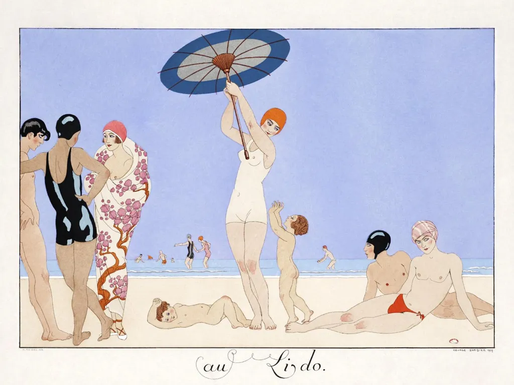 Affiche Au Lido Plate n° 14 Barbier Vintage 100 x 75 cm Déco Salon