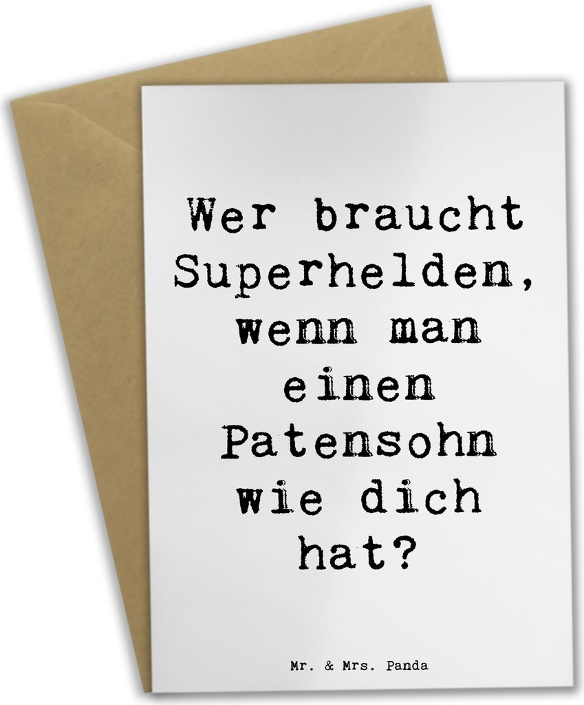 Mr. & Mrs. Panda Grußkarte Spruch Patensohn Held - Weiß - Geschenk, Familienmitglieder, Verwandte, Unterstützung, Patenkind, Patenschaft, osterk...
