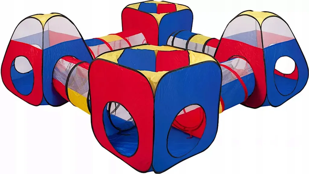 Aire de jeux multi-activités avec tunnels et cabanes pour enfants